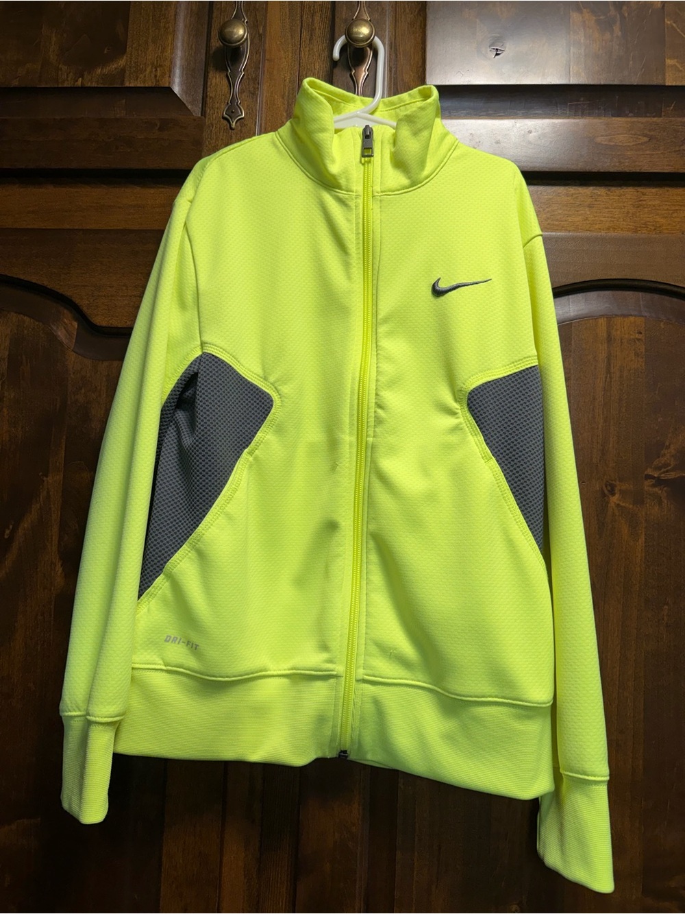 Nike Neon Yellow and Gray Full-Zip Athletic Jacket dri fit
